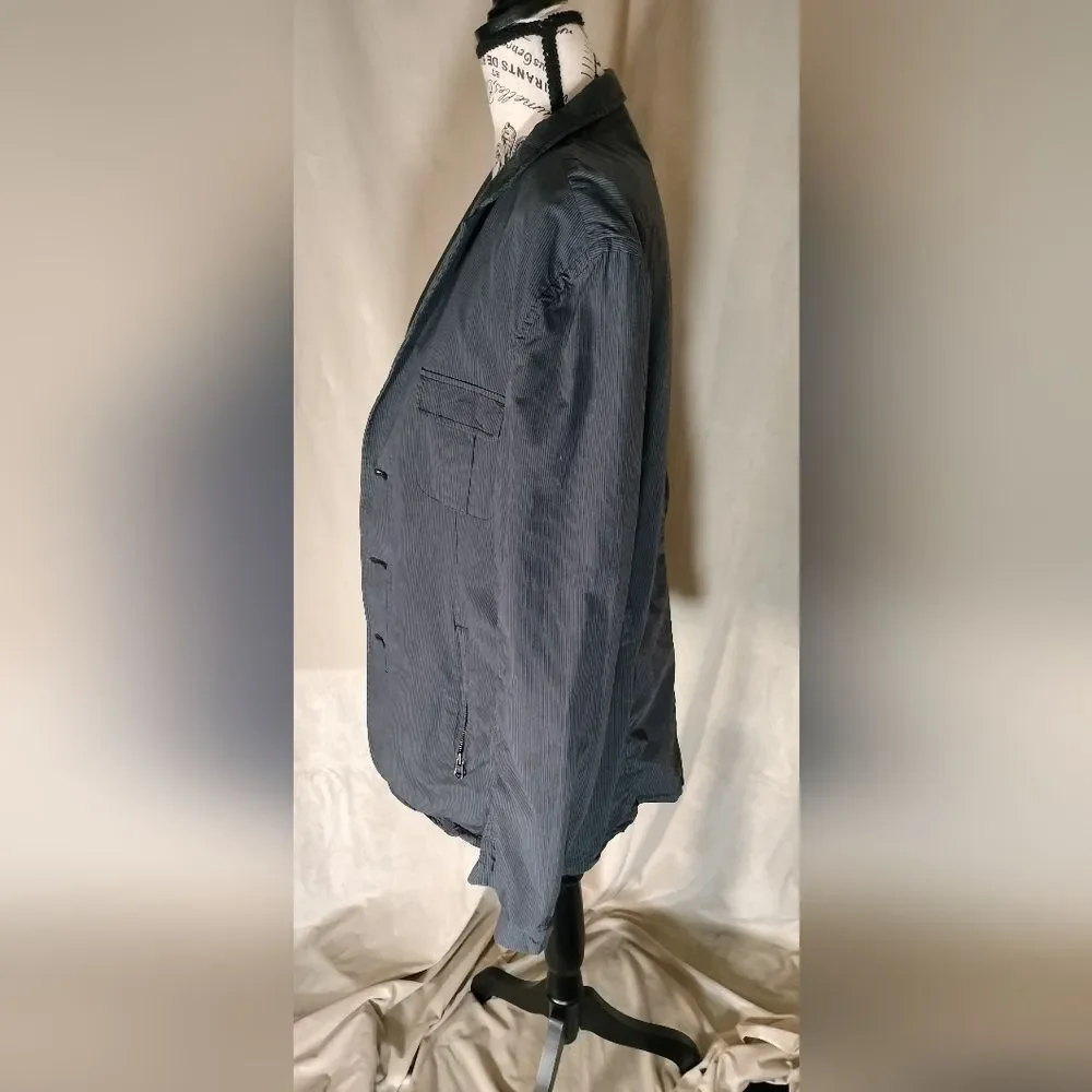 Sons of Intrigue Gray/Blue/Black Striped Military Utility Blazer Jacket.…
